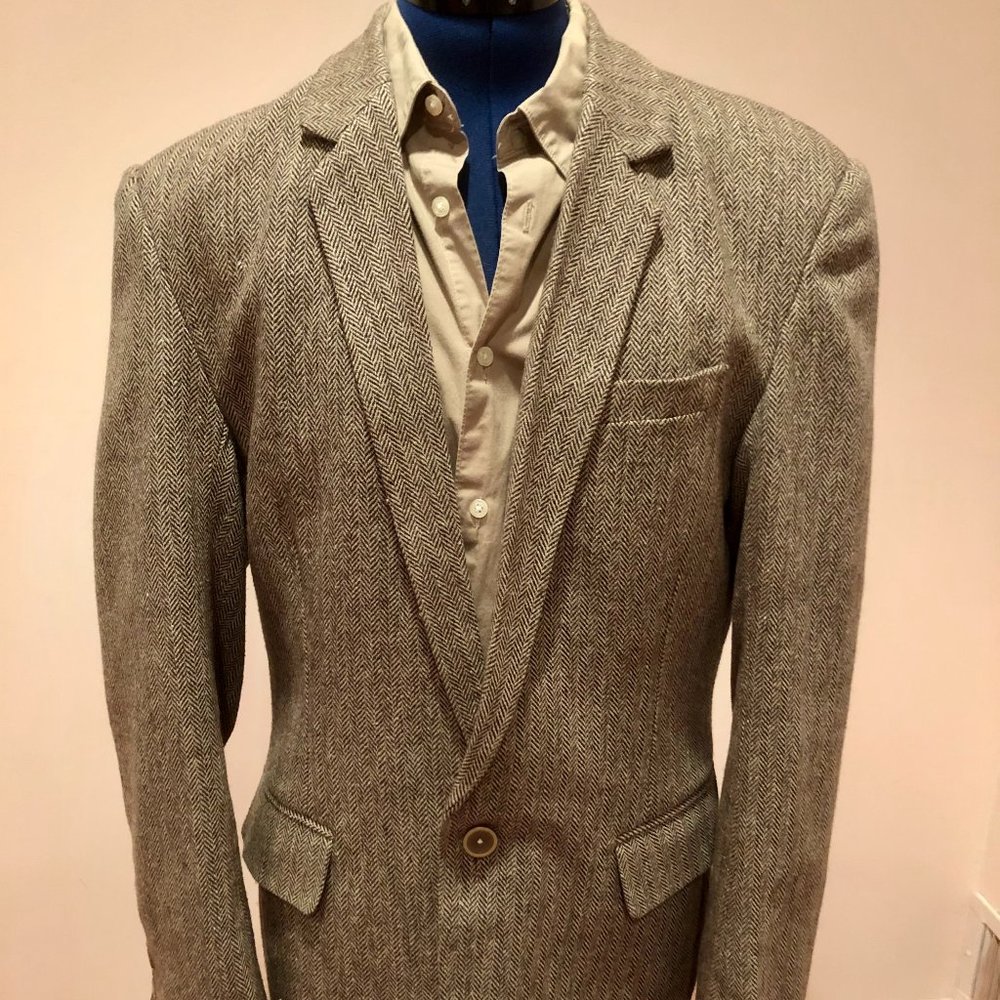 Custom Bespoke One Button Brown Herringbone Tweed Suit 40 US